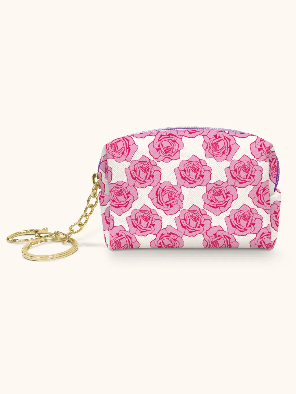Pink Rose Pattern Mini Pouch with Keychain – Elegant Floral Everyday Accessory in USA