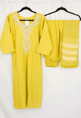 Mustard Yellow Thread Embroidered Kurta Set with Zari Dupatta – Traditional Elegance in USA
