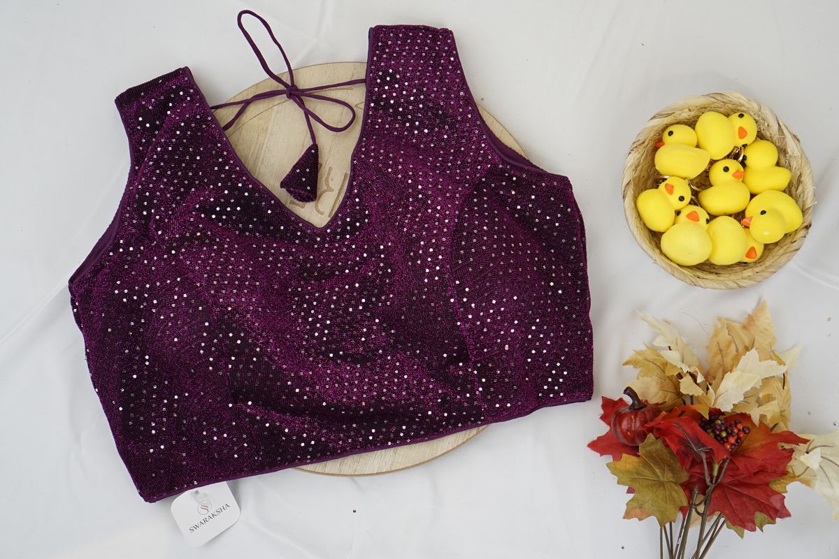 Purple Shimmer Sequin Party Wear Blouse – Glamorous Designer Ethnic Blouse in the USA
