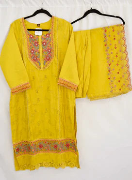 Mustard Yellow Thread and Mirror Work Kurti Set with Embroidered Dupatta – Stunning Ethnic Fashion in USA