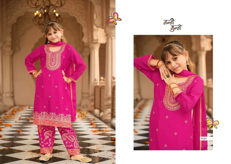 Pink Dreamy Chinon With Embroidery Work Top Farshi And Dupatta – Elegant Ethnic Fashion in USA at Swaraksha Fashions