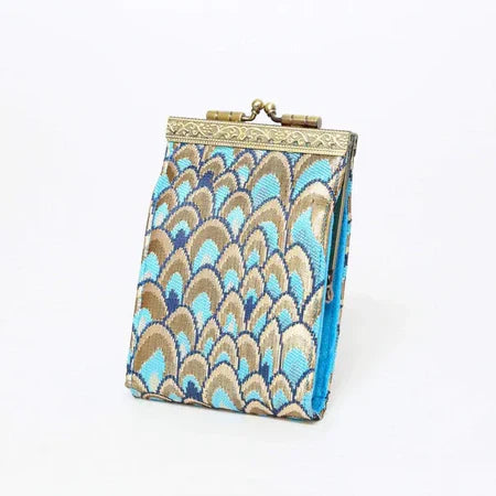 Turquoise Peacock Scale Brocade Metal Clasp Wallet – Elegant Designer Wallet in the USA
