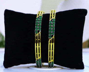 Emerald Sparkle Cutwork Designer Bangles – Elegant USA Jewelry Fashion at Swaraksha Fashions