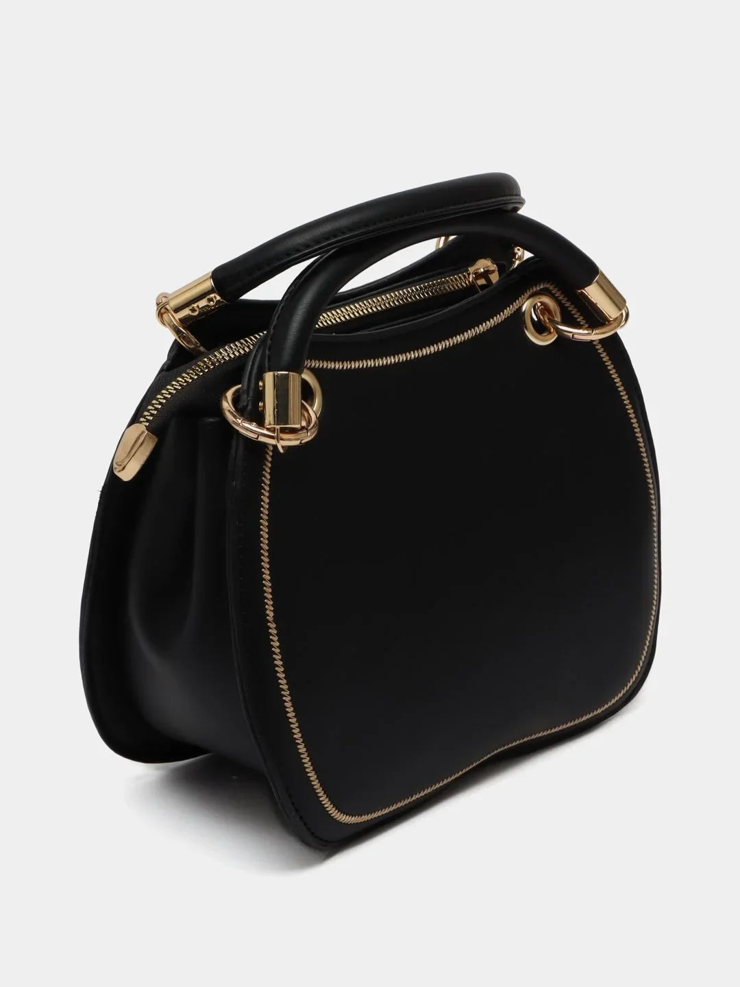 Black Round Zip-Trim Satchel – Elegant Designer Women's Handbag in USA