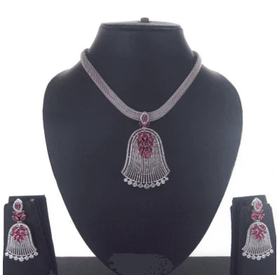 Ruby Bloom Silver Finish Necklace Set – Elegant Floral Jewelry for Every Occasion in USA