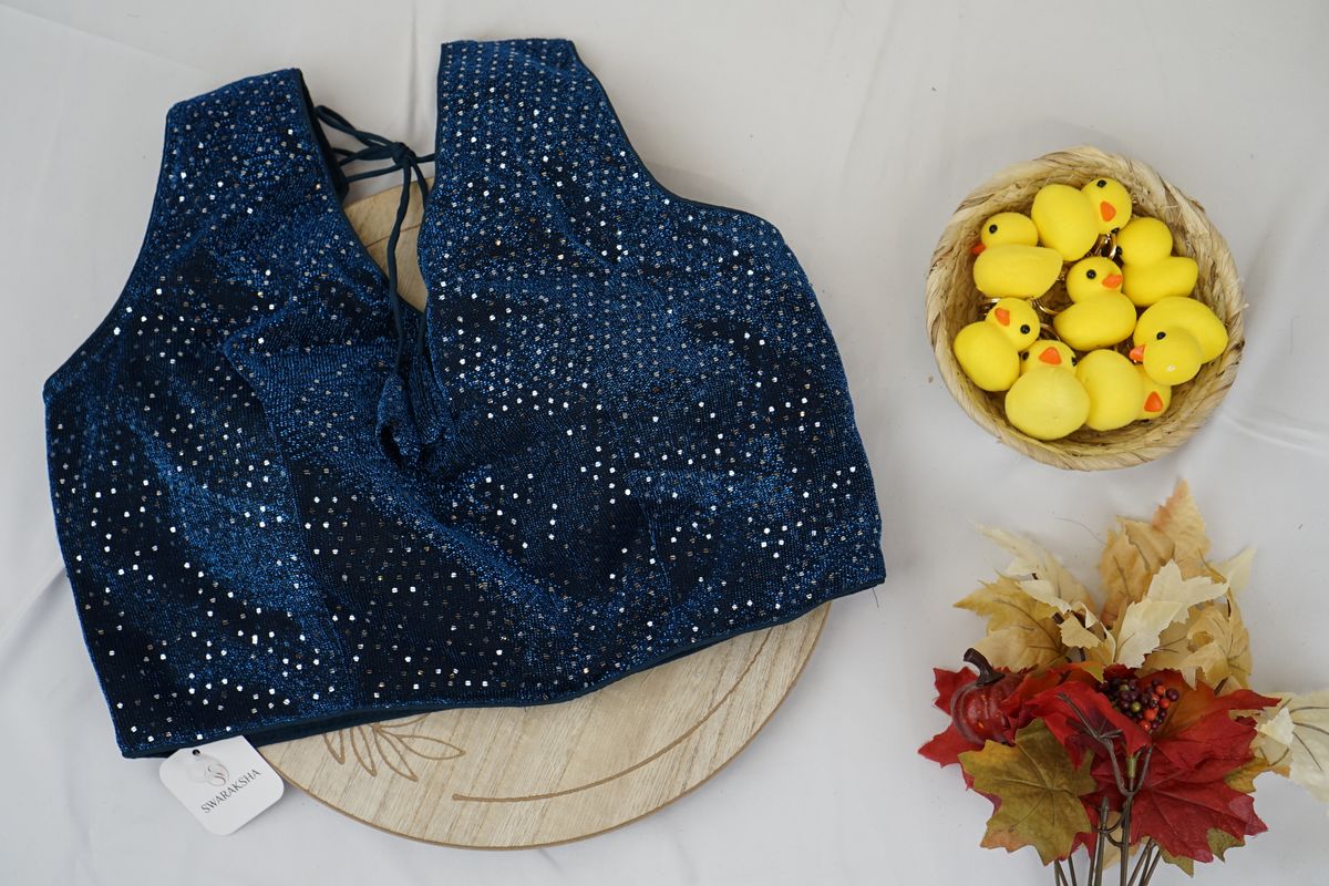 Navy Blue Shimmer Sequin Party Wear Blouse – Elegant Designer Ethnic Blouse in the USA