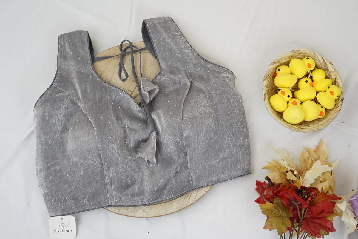 Steel Grey Elegant Sequin Dotted Blouse – Sophisticated Partywear Fashion in USA at Swaraksha Fashions