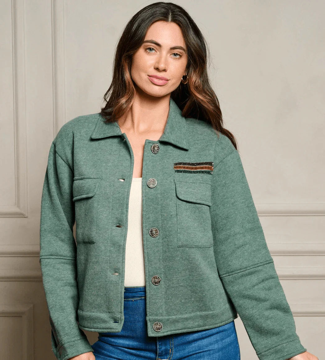 Hunter Green Button-Up Pocket Jacket – Trendy Women’s Outerwear in USA at Swaraksha Fashions