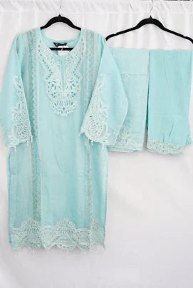 Mint Aqua Chikankari-Style Embroidered Kurti Set – Elegant Ethnic Fashion in USA at Swaraksha Fashions