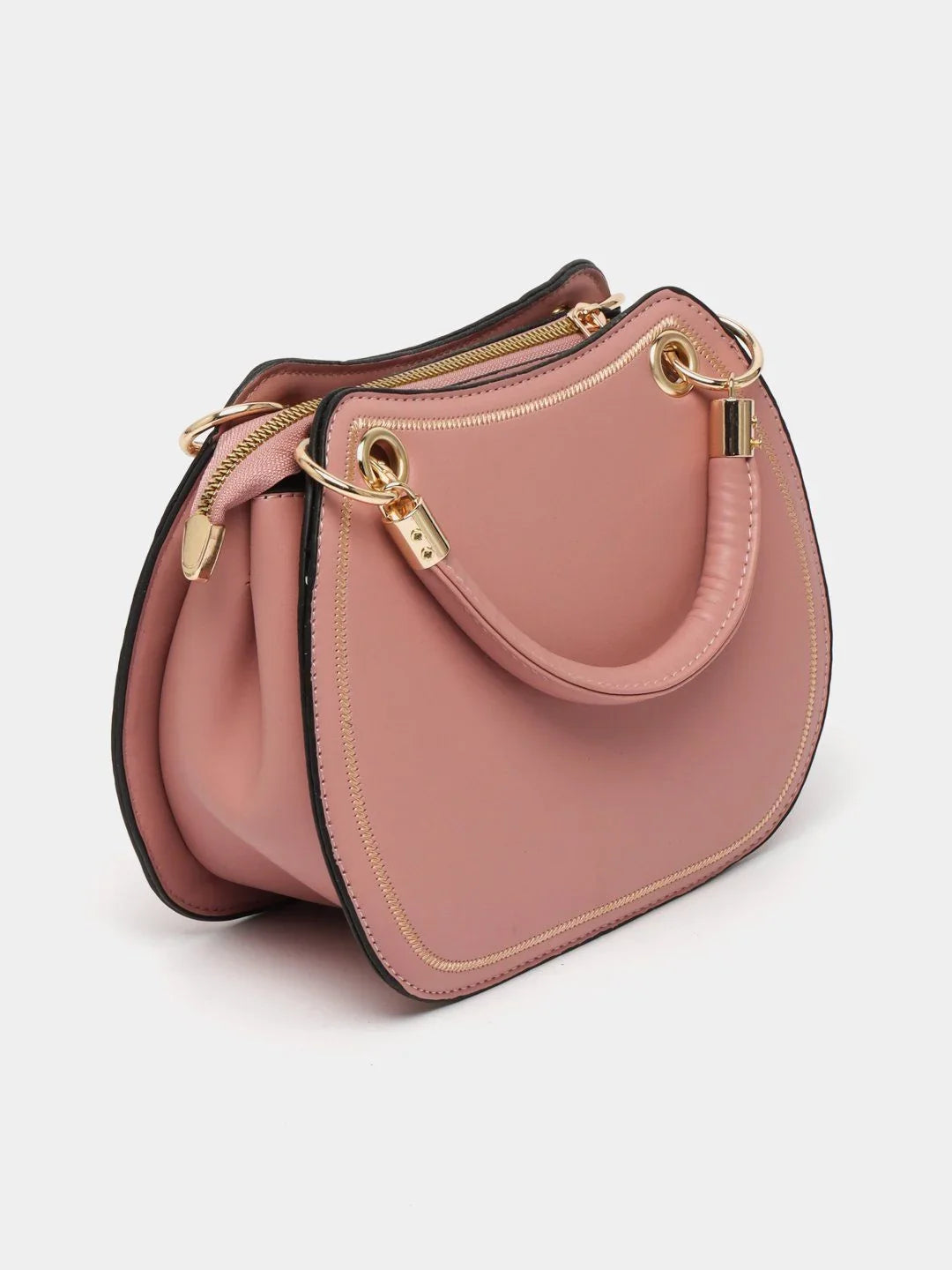 Dusty Pink Round Zip-Trim Satchel – Elegant Women's Designer Handbag in USA