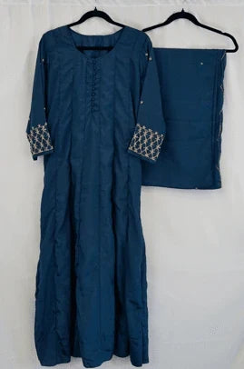 Navy Blue Embroidered Anarkali Kurta with Gold Detailing
