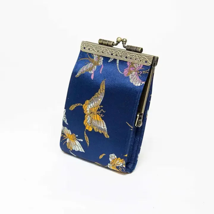 Navy Blue Butterfly Brocade Metal Clasp Wallet – Elegant Women's Designer Wallet in USA