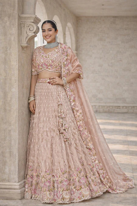 Blush Pink Heavy Embroidered Designer Lehenga with Dupatta – Luxury Bridal Elegance in the USA