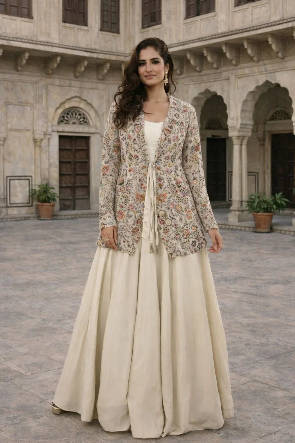Ivory Embroidered Jacket Style Kurta Set – Elegant Designer Ethnic Wear in USA