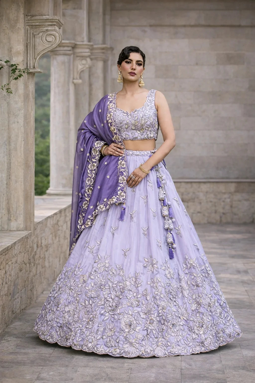 Lavender Heavy Embroidered Designer Lehenga with Contrasting Dupatta – Luxury Wedding & Festive Wear in USA