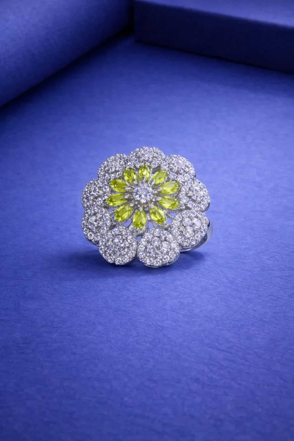Lime Radiance Bloom Statement Ring – Vibrant Floral Fashion Jewelry in USA