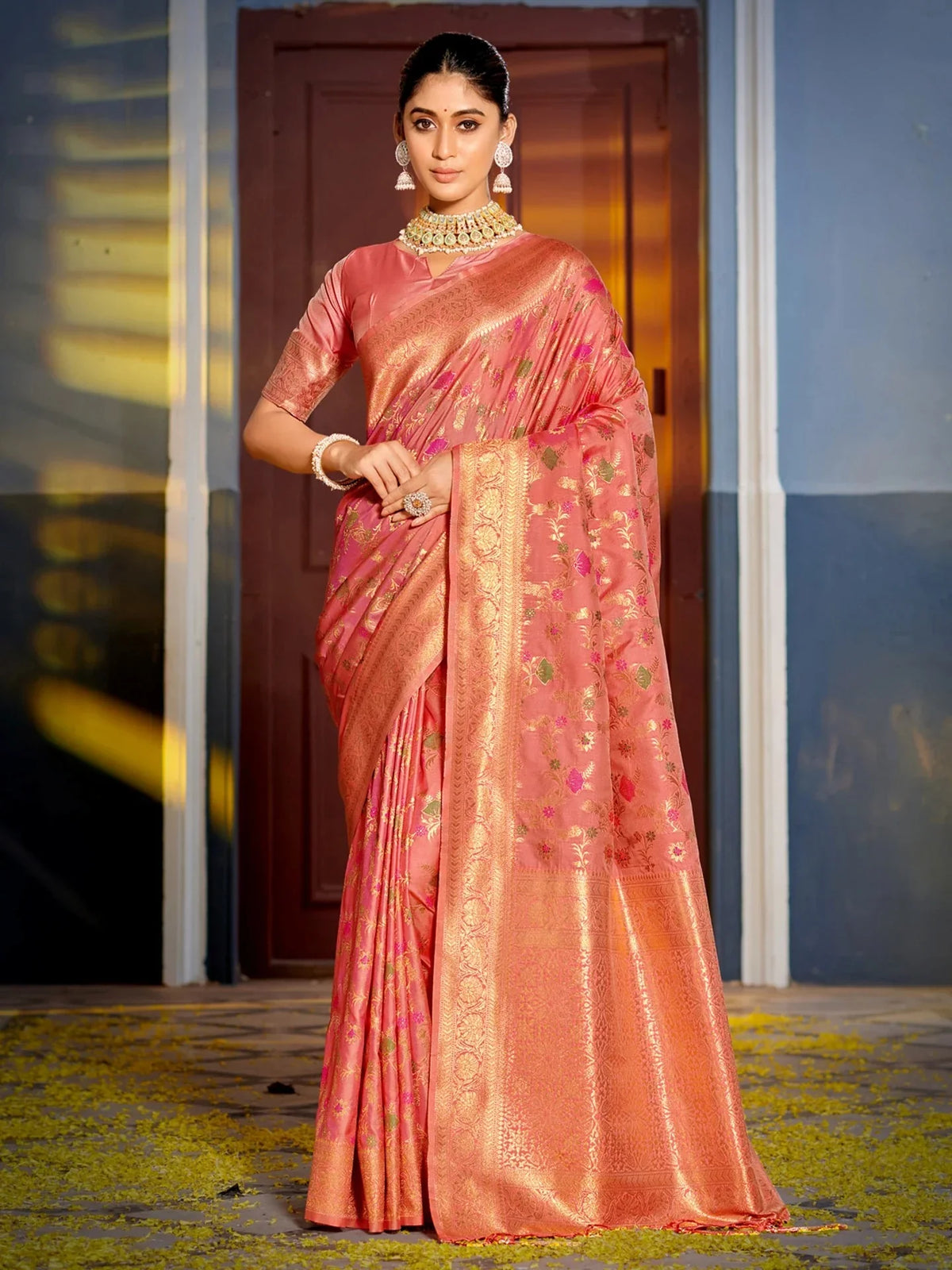 Pink Banarasi Silk Heavy Saree – Luxury Designer Wedding & Festive Saree in USA