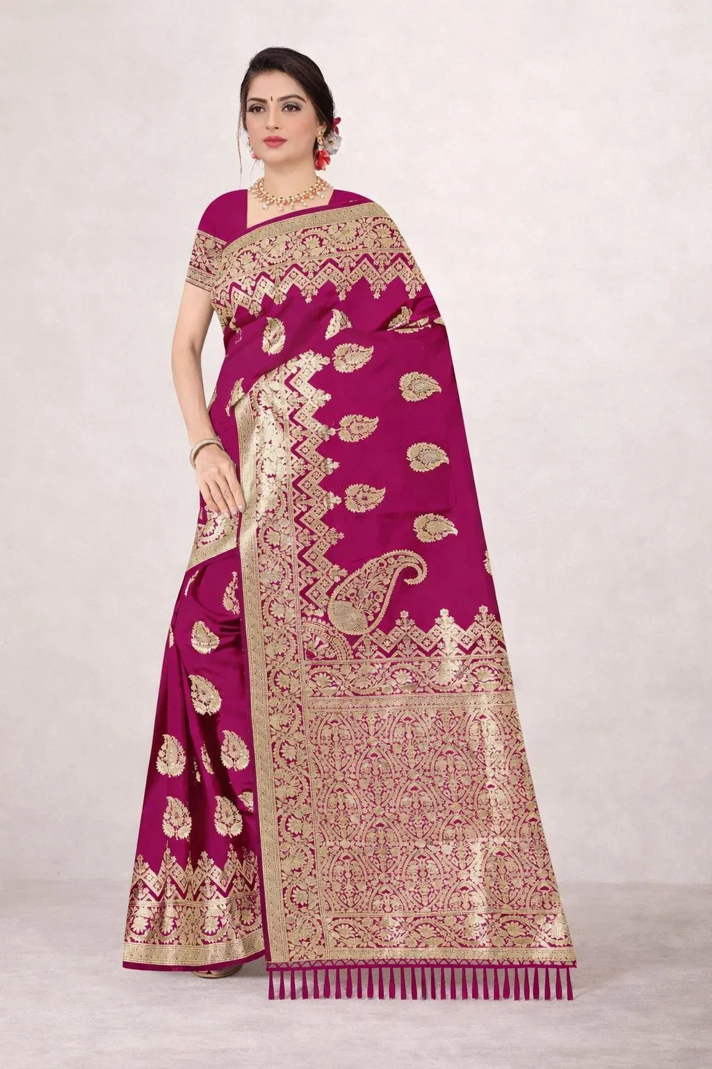 Rani Pink Banarasi Silk Saree Festive Wear – Luxury Designer Banarasi Silk Saree for Weddings & Celebrations in USA