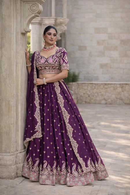 Royal Plum Purple Embroidered Designer Lehenga Set in USA – Available at Swaraksha Fashions, Overland Park KS