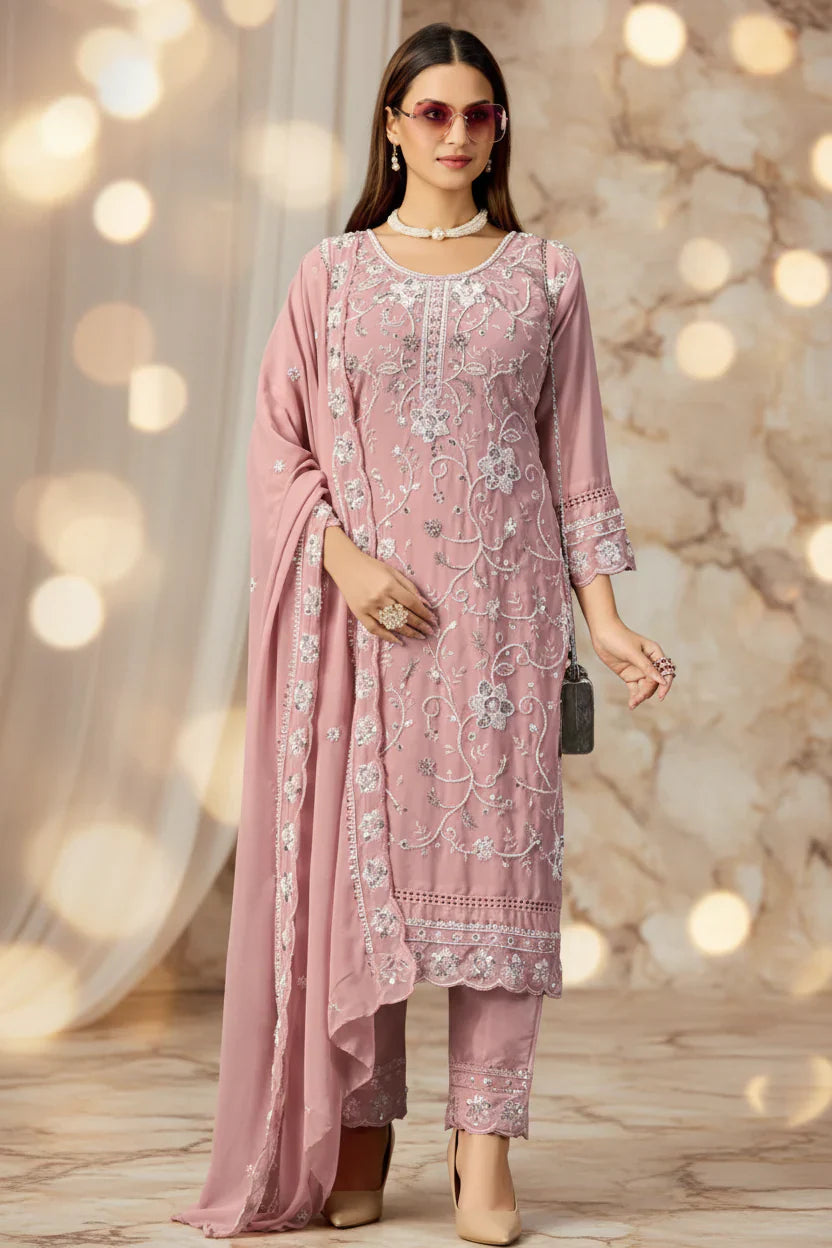Pink Embroidered Salwar Suit Set – Elegant Designer Indian Ethnic Wear for Women in USA