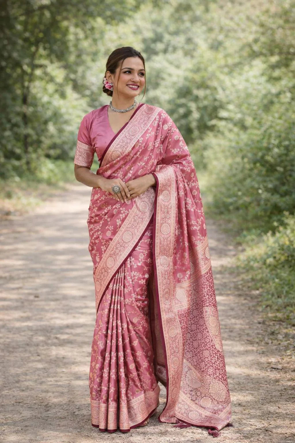 Soft Petal Pink Soft Banarasi Silk Saree – Graceful Elegance for Every Celebration in USA