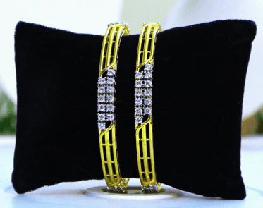 Elegant Golden Grid Diamond Bangles – Luxury USA Jewelry at Swaraksha Fashions