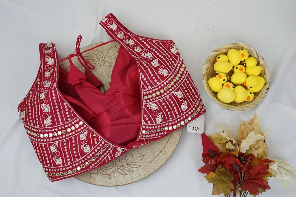Red Embroidered Mirror Work Garba Blouse – Traditional Navratri & Dandiya Wear in USA