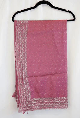 Mauve Pink Georgette Saree with Silver Sequin Embroidery Border – Graceful Party Wear Elegance in USA