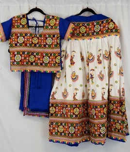 Royal Blue and White Garba Lehenga Set with Kutchi Embroidery and Mirror Work – Designer Navratri & Dandiya Outfit in USA
