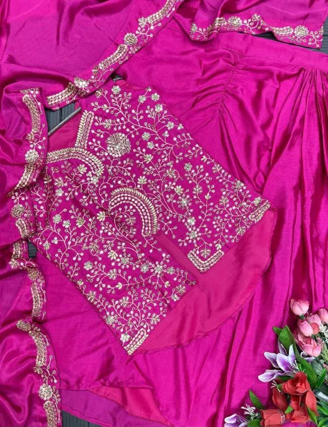 Pink Chinon Embroidered Party Wear Indo Western – Glamorous Elegance in the USA
