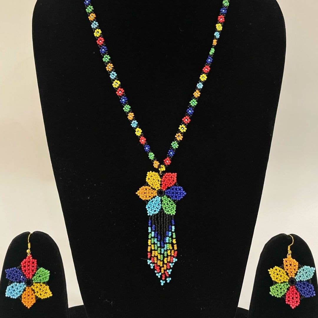 Multicolored Beaded Flower Set – Handmade Floral Beaded Jewelry in the USA