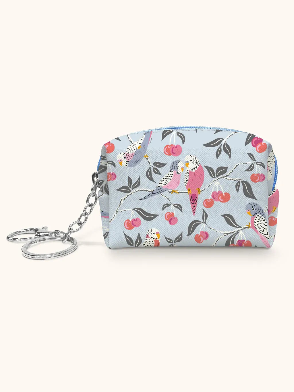 Cherry Blossom Bird Print Mini Pouch with Keychain – Elegant Nature-Inspired Accessory in USA