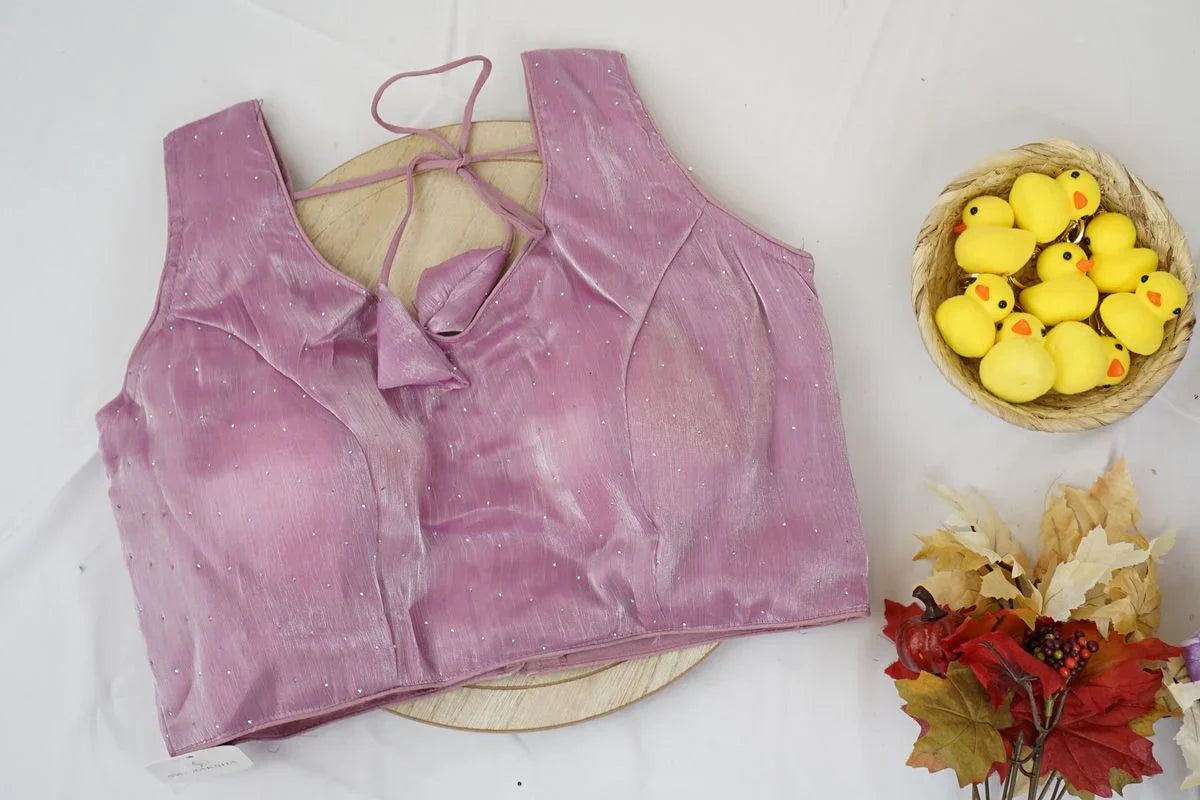 Dusty Rose Pink Sequin Dotted Blouse – Elegant Designer Party Wear Blouse in the USA
