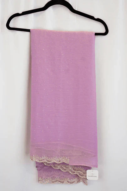 Lavender Georgette Saree with Diamond Stone Border and Subtle Sparkle – Elegant Glamour for Women in USA