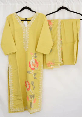 Pista Green Embroidered Cotton Kurti Set with Floral Thread Work Dupatta – Elegant Everyday Ethnic Fashion in USA at Swaraksha Fashions