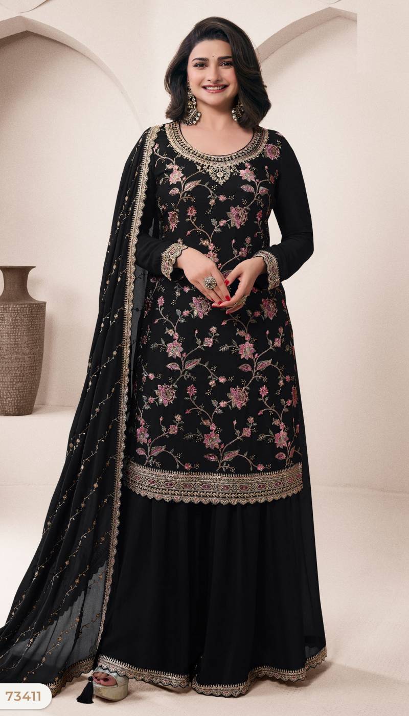 Black Embroidered Sharara Suit with Dupatta