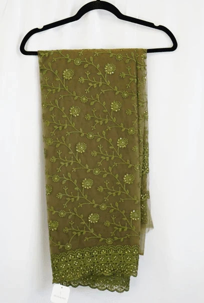 Olive Green Embroidered Saree with Sequin Floral Detailing