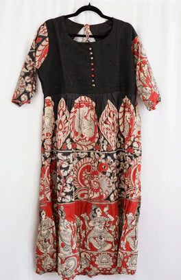 Black & Red Kalamkari Printed Rayon Kurta – Artistic Everyday Elegance in the USA