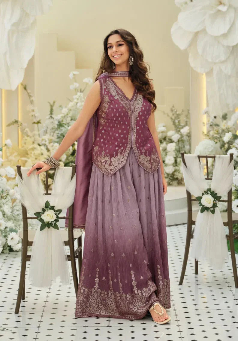 Rosewood Elegance Embroidered Indo-Western Palazzo Set – Sophisticated Ethnic Fashion in USA