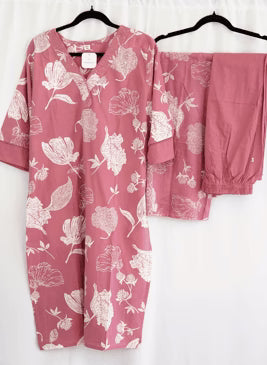 Mauve Floral Printed Cotton Kurta Set with Pant & Dupatta in USA – Available at Swaraksha Fashions, Overland Park KS
