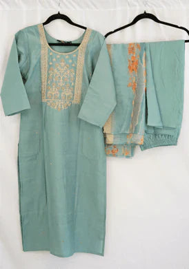 Sky Blue Embroidered Kurta Set with Floral Printed Dupatta – Elegant Indian Ethnic Wear in USA