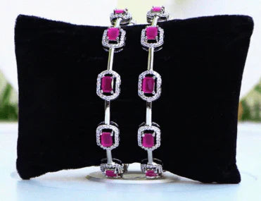 Ruby Elegance Silver Kada Bangles – Timeless USA Jewelry Fashion at Swaraksha Fashions