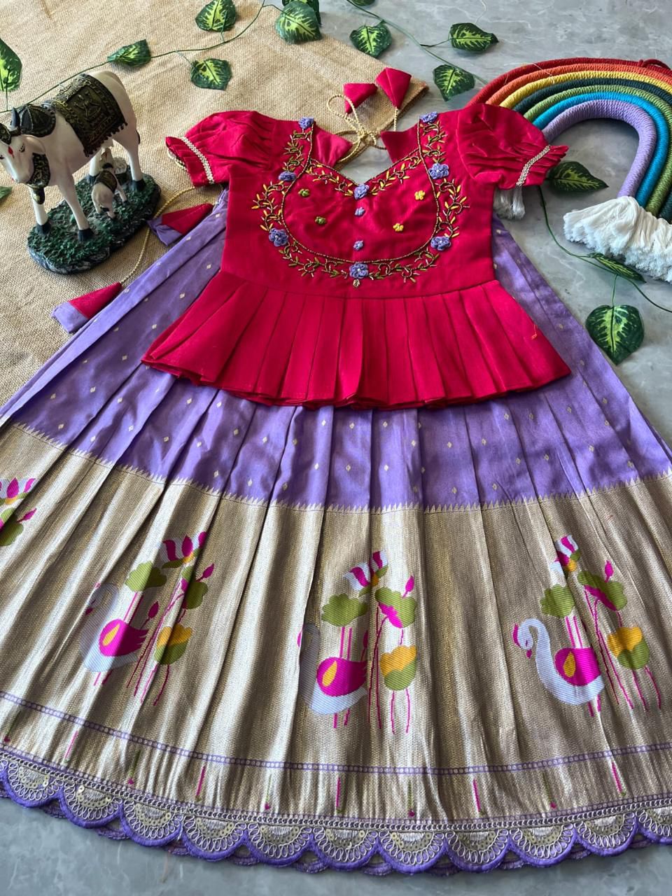 Pink & Lavender Traditional Kids Lehenga Choli Set with Embroidered Top – Elegant Girls’ Ethnic Wear in USA