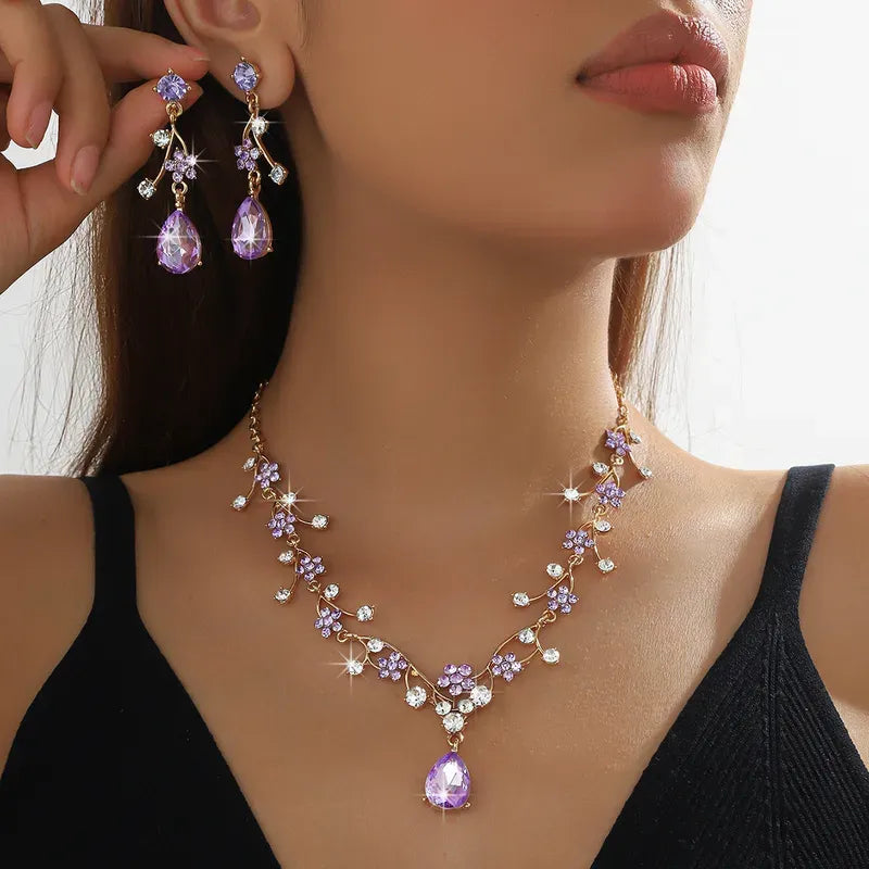 Lavender Drop Stone Necklace & Earring Set – Elegant Fashion Jewelry in the USA