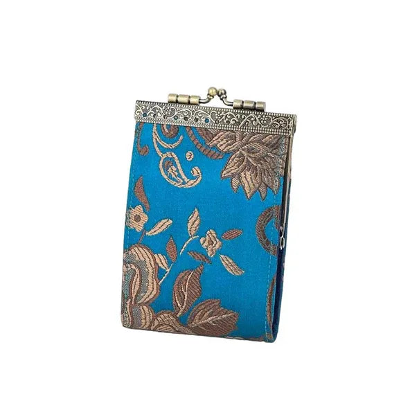 Turquoise Floral Brocade Metal Clasp Wallet – Vibrant Elegance and Boutique Luxury in USA