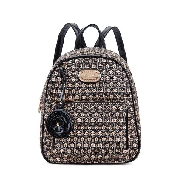 Brangio Black Floral Print Mini Backpack – Elegant Women's Fashion Backpack in USA