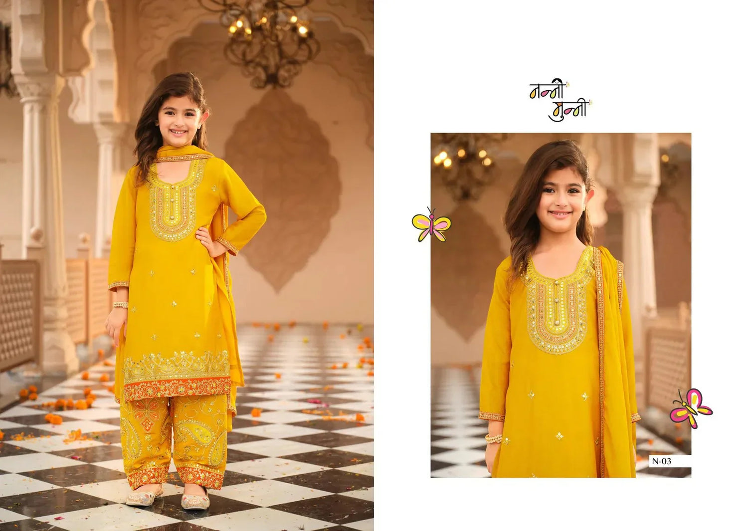 Yellow Dreamy Chinon With Embroidery Work Top Farshi And Dupatta – Elegant Festive Fashion in USA at Swaraksha Fashions