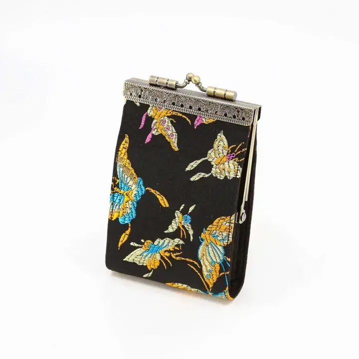 Midnight Butterfly Brocade Metal Clasp Wallet – Elegant Women's Designer Wallet in USA