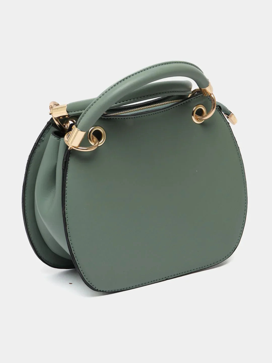 Sage Green Round Zip-Trim Satchel – Elegant Everyday Handbag in USA at Swaraksha Fashions