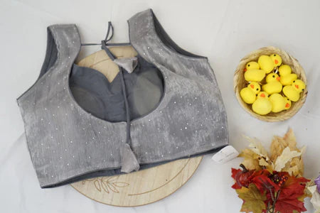 Steel Grey Elegant Sequin Dotted Blouse – Designer Party Wear Blouse in the USA